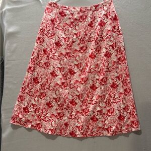 Christopher & Banks Skirt Women’s Sz 10 Red Cream Linen Floral Midi A-Line